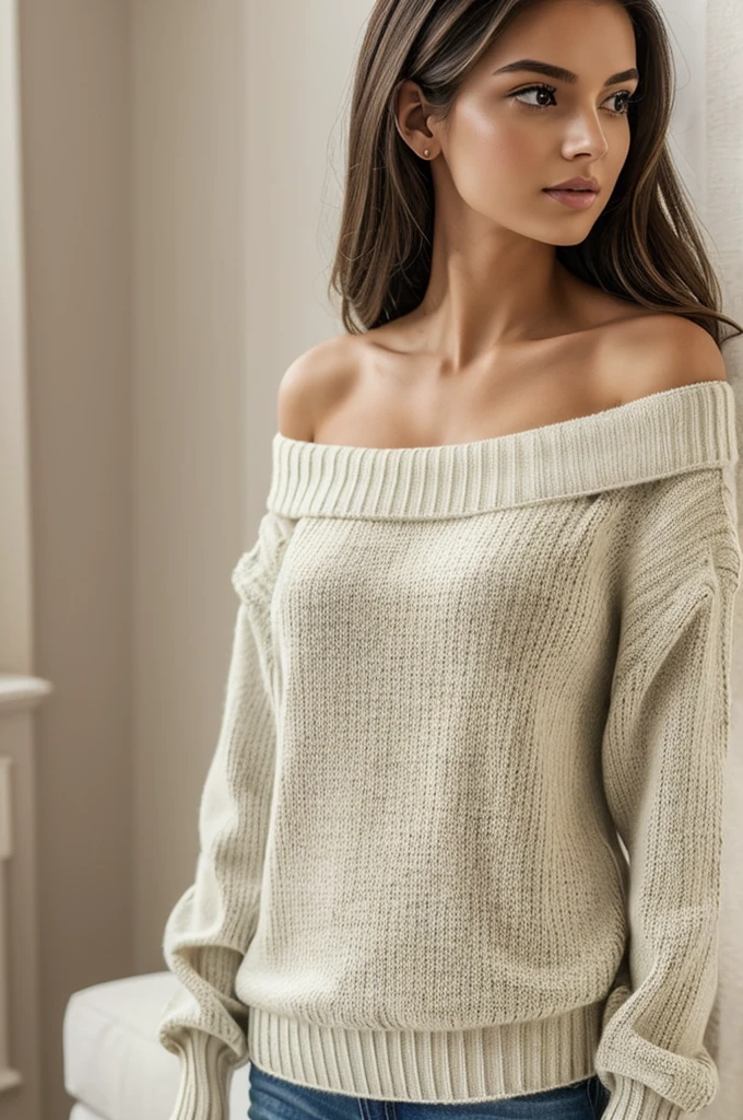 ((best quality)), ((masterpiece)), (detailed), 1 Girl, Off-shoulder sweater, Take off
