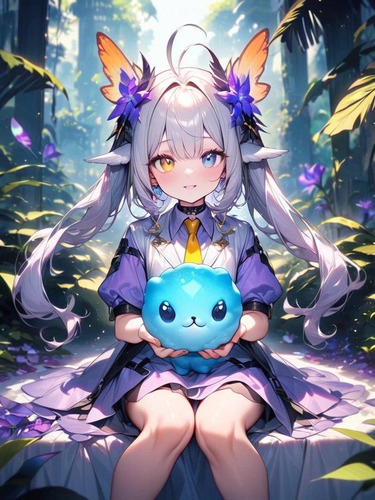 pretty, anime, pastel, neon, vtuber-fullbody vtuber-halfbody, kawaii Masterpiece, young woman, sitting down, parted lips, black eyes, fluffy curly hair, bangs, ahoge, light brown hair, rosy cheeks, short sleeve, black and purple dress, y sleeves, black gloves, purple ribbons, ((faded iris)), myceliumtech, scifi, Mycelia, spongy, PsychedelicMasterpiece, ((Faded iris)), flowers, smile, water effect, ahoge, looking up, upper view, yuki miku, very long blue hair, twintails, hair ornament, blue eyes, kawaii looking upupper viewhair ornament(masterpiece:1.2), (hires:1.2), (better hands:1.2), beautiful hands, perfect anatomy, holding star, 1boy, antenna hair, choker, white jacket, shoulder-belt, collared shirt, ear piercing, chain earrings, gradient, stars hair ornament, male focus, multicolored hair, purple hair, yellow strands, yellow necktie, (eye1 purple, eye2 yellow, heterochromia), starlight, starMasterpiece, young girl, white hair, fluffy hair, ahoge, medium length hair, bird feathers, sky, jungle, feather ears, white bird wings, vibrant colors, flowers, flower crown, leaves, white silk dress, detailed sleeves, strewn plants, hair over eyes, butty style, more_details:-1, more_details:0, more_details:0.5, more_details:1, more_details:1.5, (((ultra detailed))), softcore, kawaii, 