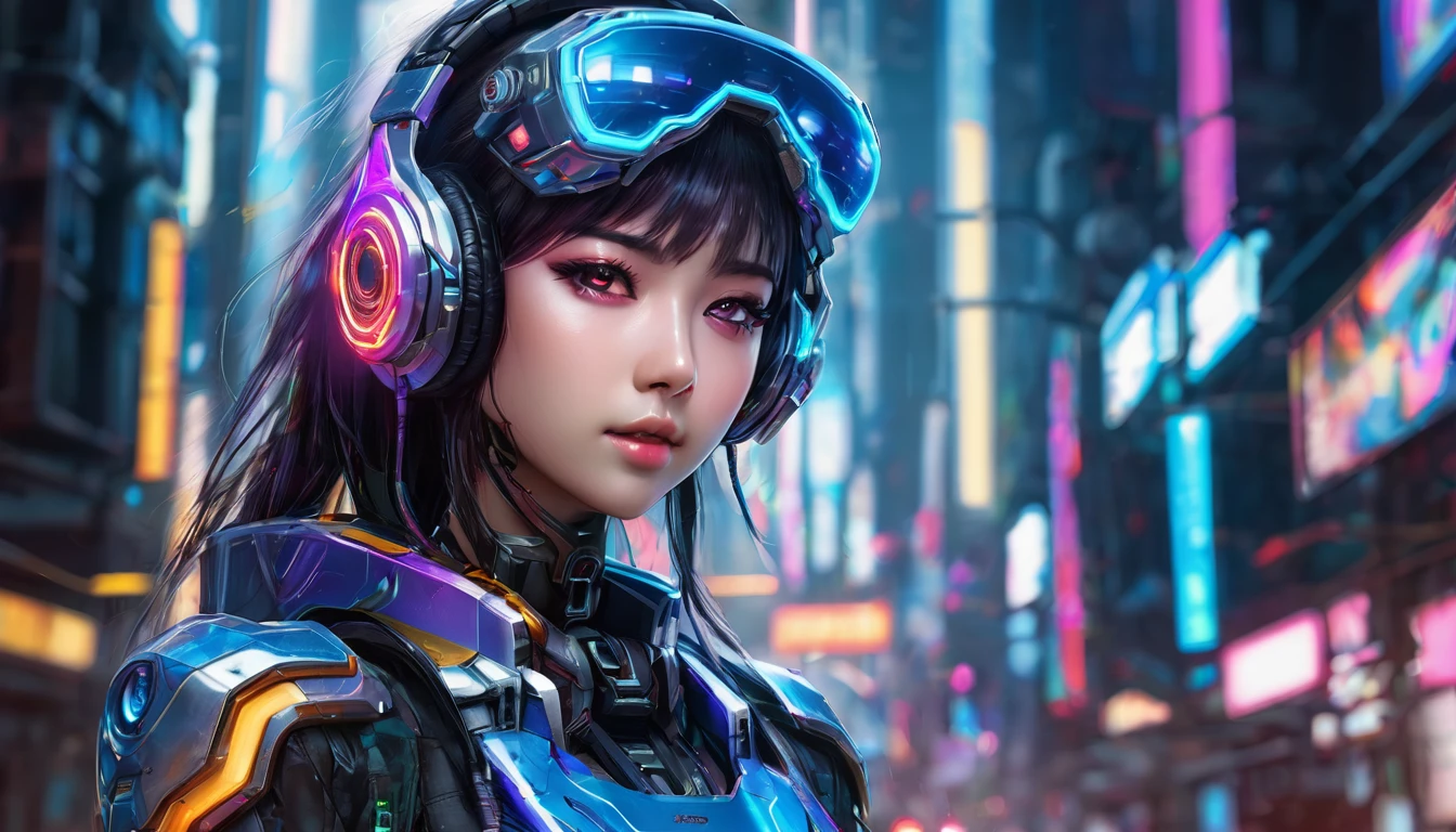 1girl, cute cyborg girl, beautiful detailed eyes, beautiful detailed lips, extremely detailed eyes and face, longeyelashes, futuristic outfit, cat ears, headphones, digital cyberpunk anime art, cyberpunk anime, female cyberpunk anime girl, beutiful girl cyborg, perfect android girl, anime cyberpunk art, portrait anime space cadet girl, dreamy cyberpunk girl, girl in mecha cyber armor, (best quality,4k,8k,highres,masterpiece:1.2),ultra-detailed,(realistic,photorealistic,photo-realistic:1.37),HDR,UHD,studio lighting,ultra-fine painting,sharp focus,physically-based rendering,extreme detail description,professional,vivid colors,bokeh,concept artists