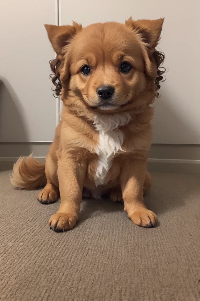 Medium-sized caramel dog with curly tail