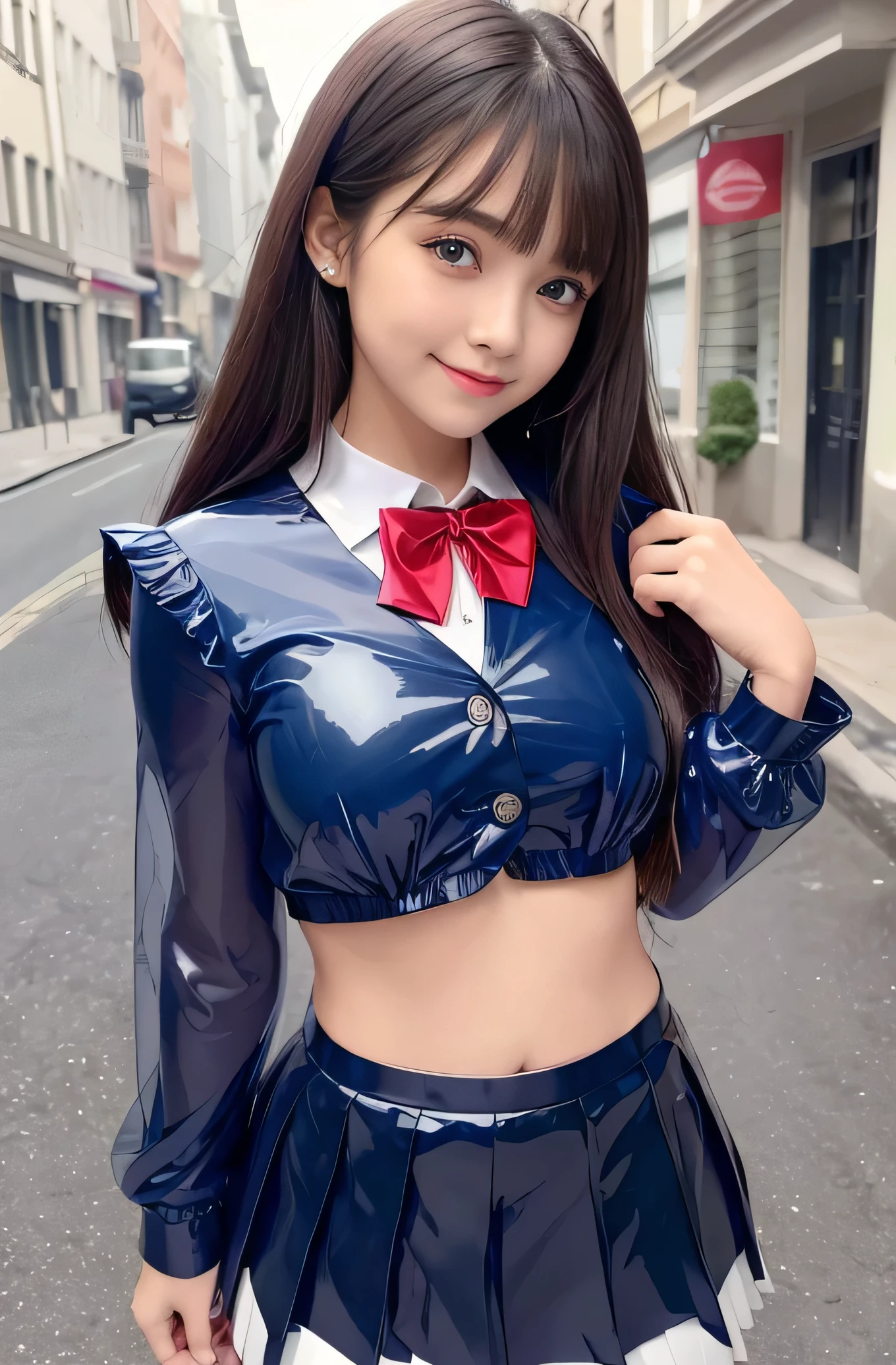 Angelic Very pretty cute young girl,
very beautiful girl,
(V-line jaw),
Beautiful detailed brown eyes, (clear-eyed:1.3),
small straight nose,small mouth,
Detailed double eyelids,
(Large eyes:1.3),
Long straight brown hair,
see-through bangs,
beautiful detailed face and eyes,
smiling, in the street,
BREAK
(super shiny translucent dark blue slime blazer:1.3),pearl white school blouse,(shiny bright red slime neck bow tie:1.2),(super shiny translucent dark red slime pleat skirt :1.5),(school uniform with super reflective surfaces:1.5),
(Very beautiful cute girl:1.2),
Very pretty cute young girl,
V-line jaw,
Beautiful detailed eyes,
very beautiful girl,
Detailed double eyelids,
(Large eyes:1.3),
Long straight brown hair,
see-through bangs,
beautiful detailed face and eyes,
smiling,
break
(Very beautiful cute girl, Beautiful detailed eyes, Detailed double eyelids:1.3),
(Soft Saturation: 1.3),
(Fair skin: 1.4),
(Large eyes:1.4),
break
Very beautiful cute girl,
Sharp Focus,
brown hair,
Very beautiful cute girl,
Raw photo,
High resolution,
perfect detail,
Professional Photography, Professional Lighting,
strong lighting,
break
(smile:1.6),(5 yo:1.3)