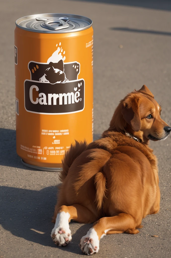 Dog turns into a caramel can with a curly tail