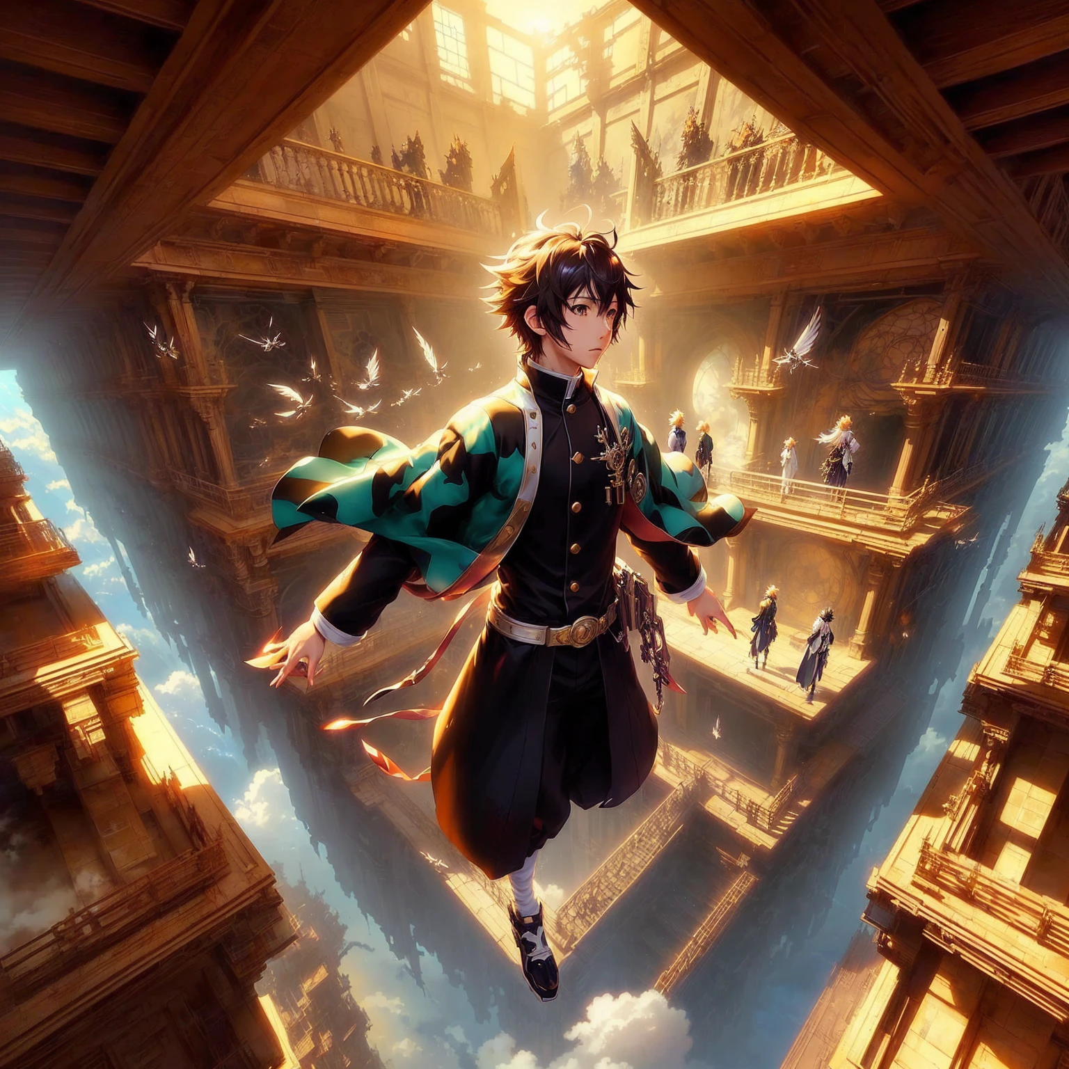 anime, anime boy, fly, fly, fly, fly, fly, fly, fly, fly, fly, fly, fly, fly, fly, fly, 2. 5 d cgi anime fantasy artwork, anime epic artwork, wide angle fantasy art, Makoto Shinkai Cyril Rolando, anime fantasy illustration, anime fantasy artwork, detailed key anime art