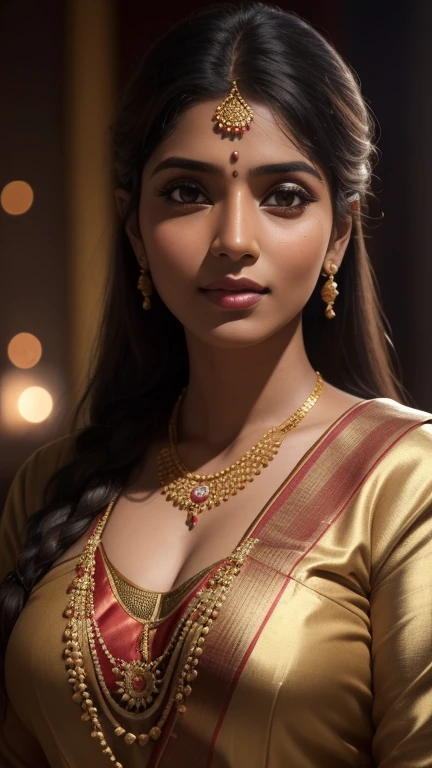 Ennadi Maayavi Nee, body portrait, a beautiful Tamil woman wearing traditional clothes,(best quality,4k,8k,highres,masterpiece:1.2),ultra-detailed,(realistic,photorealistic,photo-realistic:1.37),HDR,UHD,studio lighting,ultra-fine painting,sharp focus,physically-based rendering,extreme detail description,professional,vivid colors,bokeh,portrait,landscape,warm colors,natural lighting