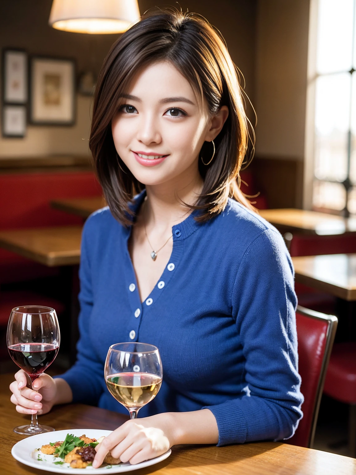 ((Highest quality、8K、masterpiece:1.3))、Yuuko Araki、slimカップル、Pink rubber、modelカップル、(Realistic, Intricate details:1.2), full-course dinner、Wine Party、Amazing view of the sunset sky and clouds、A bright smile、The wonderfulness of smile、Bright image、The beauty of wine, Beautiful Face, blue eyes, The light shines on your face, Blushing, short hair,Bright Face、 (Age 37), 39 years old, red wine 、Appetizers、Italian food、Wine bottle、Champagne、sparkling wine、Two beauties、Brown Hair、Shortcuts、Long sleeve shirt、dress、Beautiful woman 1, (slimな顔), (The body is slim), (Brown Hair), (Shortcuts), cheeks turn a little red,Attractive beauty、restaurant, In a prominent place (From the waist up) Nova Frog Style, actress, model, Upper Body, White wine, slim, wine glass, 中央に置かれたwine glass, smile, (smile: 1.15), Beautiful fine grain, Depth f/2,saturation, High Contrast, Strong light and shadow,Moist Body:1.5、3D texture、Delicate eyes、Brown Hair、The hair is very shiny、