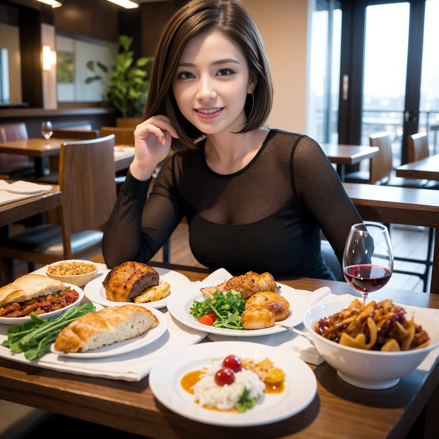 ((Highest quality、8K、masterpiece:1.3))、Yuuko Araki、slimカップル、modelカップル、(Realistic, Intricate details:1.2), full-course dinner、Wine Party、Amazing view of the sunset sky and clouds、A bright smile、The wonderfulness of smile、Bright image、The beauty of wine, Beautiful Face, blue eyes, The light shines on your face, Blushing, short hair,Bright Face、 (Age 37), 39 years old, red wine 、Appetizers、Italian food、Wine bottle、Champagne、sparkling wine、Two beauties、Brown Hair、Shortcuts、Long sleeve shirt、dress、Beautiful woman 1, (slimな顔), (The body is slim), (Brown Hair), (Shortcuts), cheeks turn a little red,Attractive beauty、restaurant, In a prominent place (From the waist up) Nova Frog Style, actress, model, Upper Body, White wine, slim, wine glass, 中央に置かれたwine glass, smile, (smile: 1.15), Beautiful fine grain, Depth f/2,saturation, High Contrast, Strong light and shadow,Moist Body:1.5、3D texture、Delicate eyes、Brown Hair、The hair is very shiny、