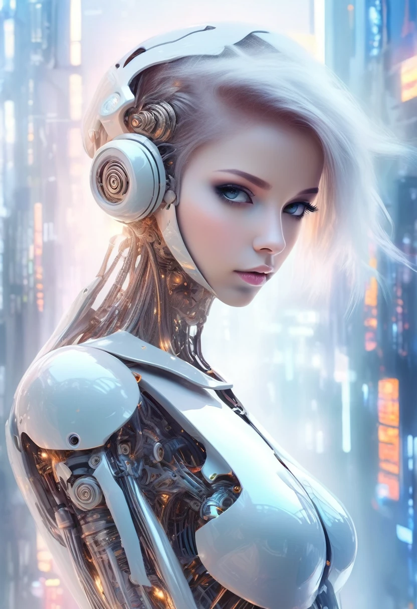Translucent ethereal mechanical girl,Futuristic girl,Mechanical jointecha-girl,futuristic urban background