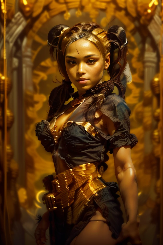 Female mummy, detailed eyes, ((long long golden straight hair in twin tails: 2.0)), smiling and sticking out tongue in the finger, intricate Egyptian-style bandages wrapped all over the body, golden jewels and ornaments, mysteriously glowing blue aura, ancient Egyptian temple background, dramatic lighting, cinematic composition, muted colors, masterpiece, 8k, photorealistic, ultra-detailed