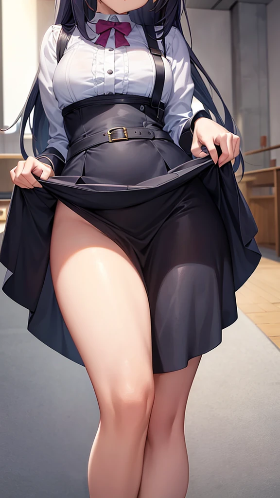 Anime Style。Cute and big eyes。A small elementary school student, 130cm tall。Although she looks at first glance, her bust is actually very large and heavy.。The waist is very small。 Cute with a belt accentuating her slim waist Her thighs are big but firm, and her legs are slim.。Her chest is so large that you can see the sides of her chest even when seen from behind.。 She's thin, but her breasts are too big and saggy.。The chest area is wide open.、The underbust and waist are as thin as the neck。