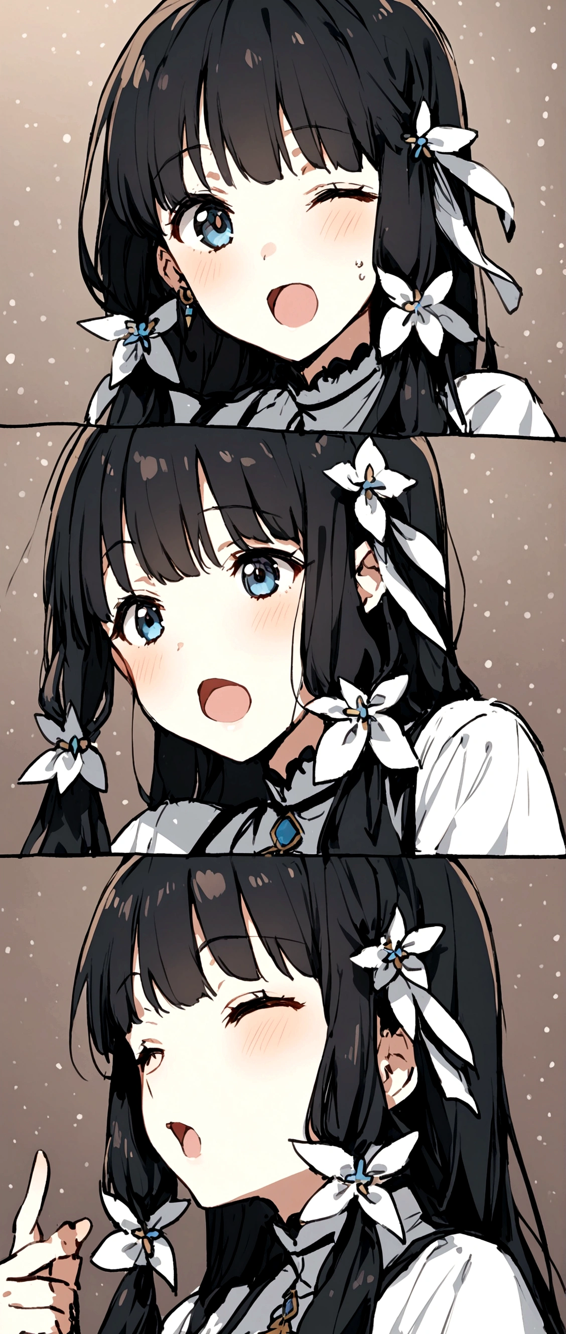 Black Hair、long、Grating、Ribbon hair ornament on the right、singing、Girl、Piece