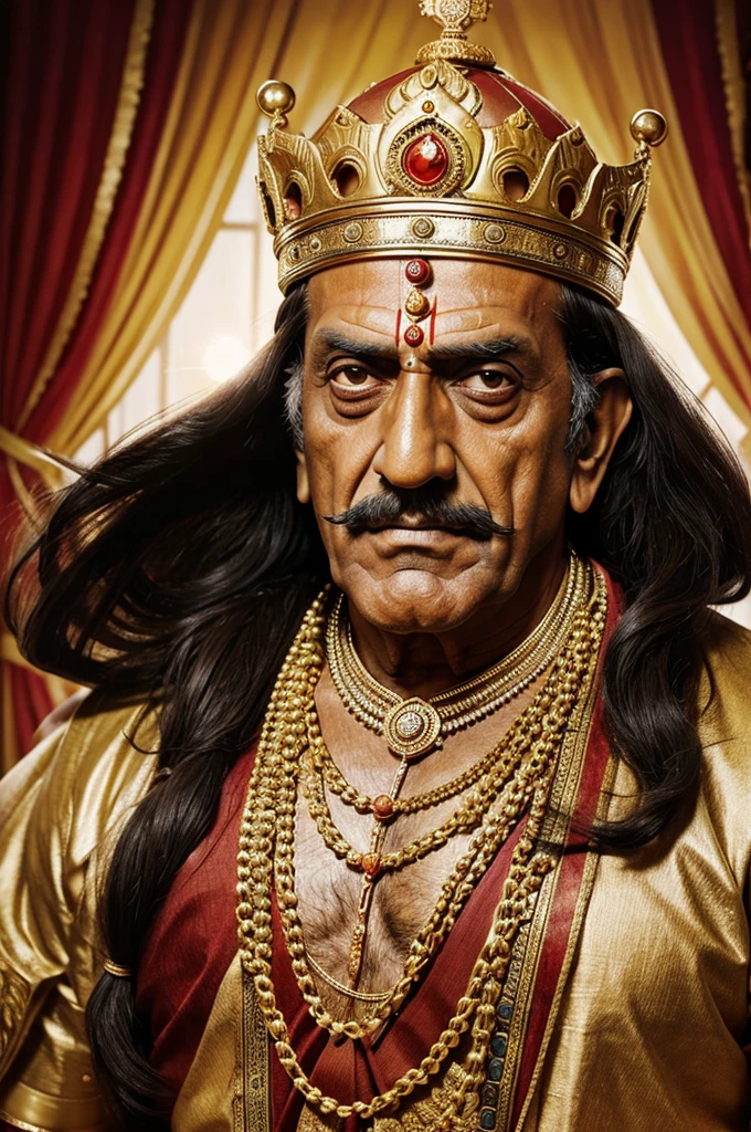 Amrish Puri as a Hindu King, 2D Realism Style, Royal Portrait