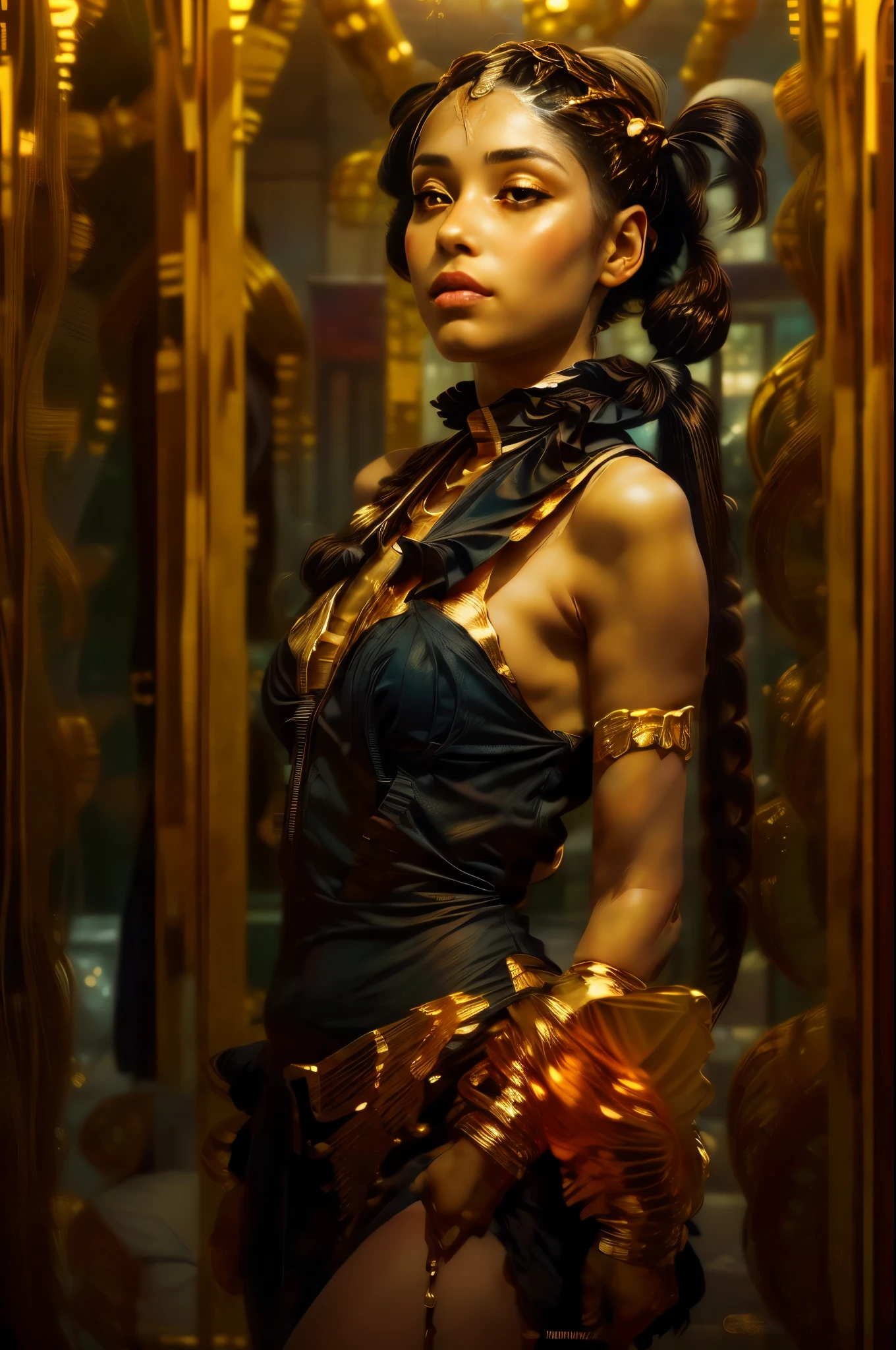 Female mummy, detailed eyes, ((long long golden straight hair in twin tails: 2.0)), smiling and sticking out tongue in fuck you pose, intricate Egyptian-style bandages wrapped all over the body, golden jewels and ornaments, mysteriously glowing blue aura, ancient Egyptian temple background, dramatic lighting, cinematic composition, muted colors, masterpiece, 8k, photorealistic, ultra-detailed
