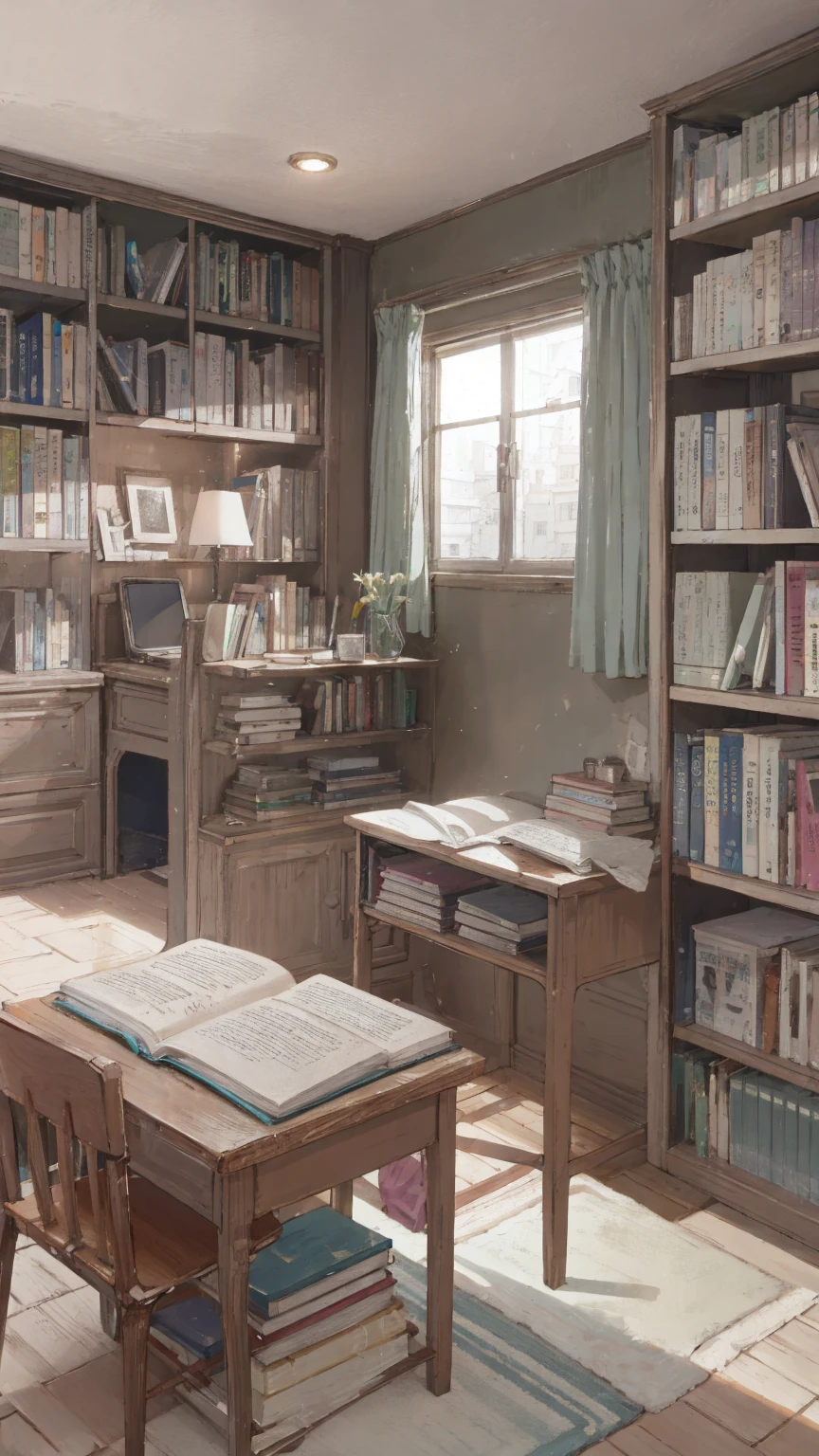 Maiden's bedroom,2k,tidy,bookshelf,Study table