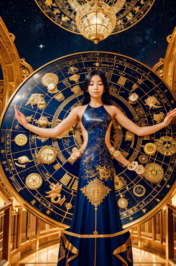 Human with all zodiac sign rotating around