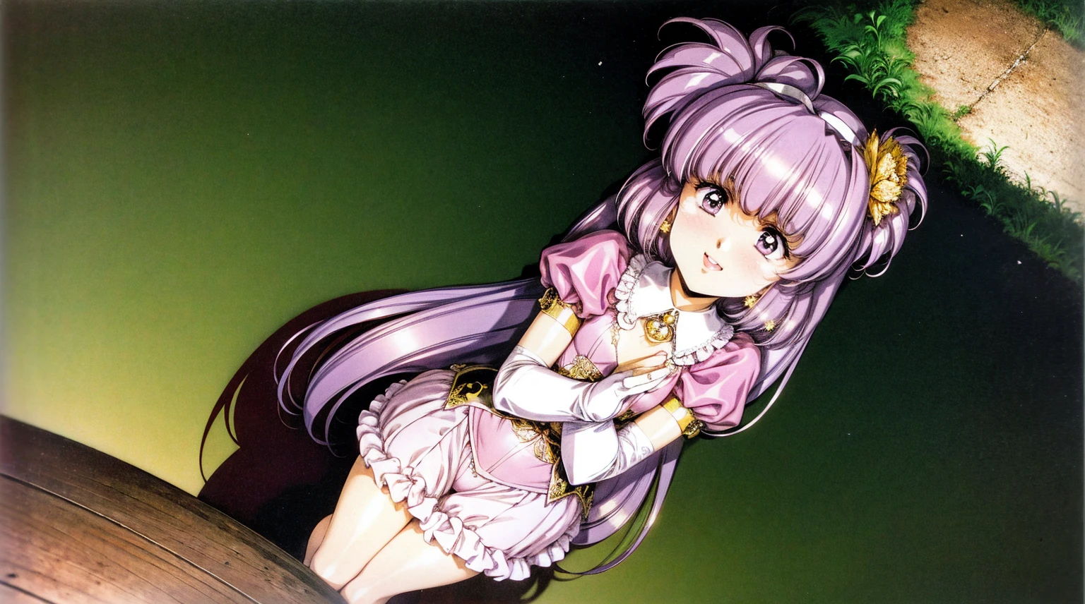 One girl, whole body, Cowboy Shot,
(Rembrandt), figure, (masterpiece), (Highest quality), (Ultra_detailed), 細かくdetailedに, (Depth of written boundary),
Love,gloves, tongue out, tongue, Long Hair, star \(symbol\), View your viewers, (Purple Hair:1.2), Purple eyes, Upper Body, hair ornaments, :p, Frills, pink shirt, smile, No sleeve, shirt, Idol, symbol-shaped pupils, Show your hand, bangs, One side up, star-shaped pupils, Raise the hand,
Dress Pull,
The Roaring Twenties, isometric, From above, null, flower, cliff,