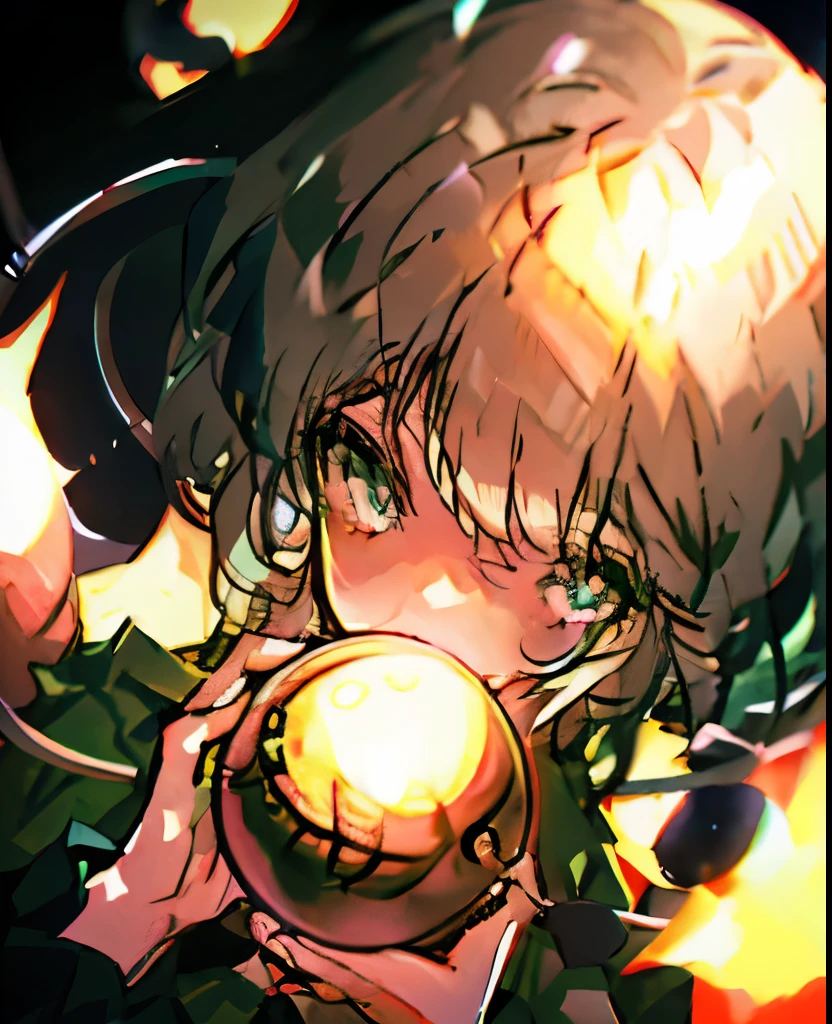 sliver hair, a girl，Komeiji Koishi fires a giant magic ball, Surrealism, anime style, chromatic aberration abuse, dutch angle, 8k, super detail, masterpiece, high quality, high details, 