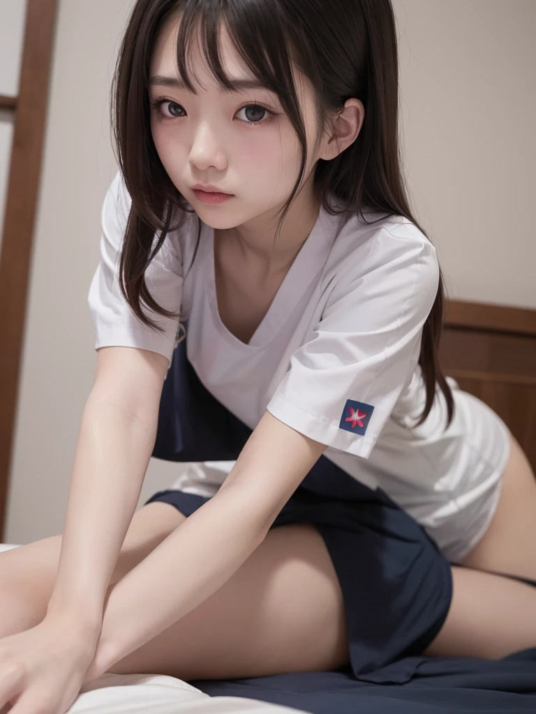 (1 person、alone), Beautiful woman, Detailed face, (High-definition and beautiful eyes)、(Anatomically perfect body), thin、White nurse uniform、(Japanese style nurse uniform), Knee-length dresses、nurse、(Lying in bed:1.3), (Please stretch your legs and rest.., Bend your knees)、足がthin、18-year-old、(Highest quality)、Black Hair, (8K, High resolution)、(shy:1.4)、Center of chest, (vapor:1.1), (Embarrassing:1.3), Showing nipples under a shirt, (Wide Shot)