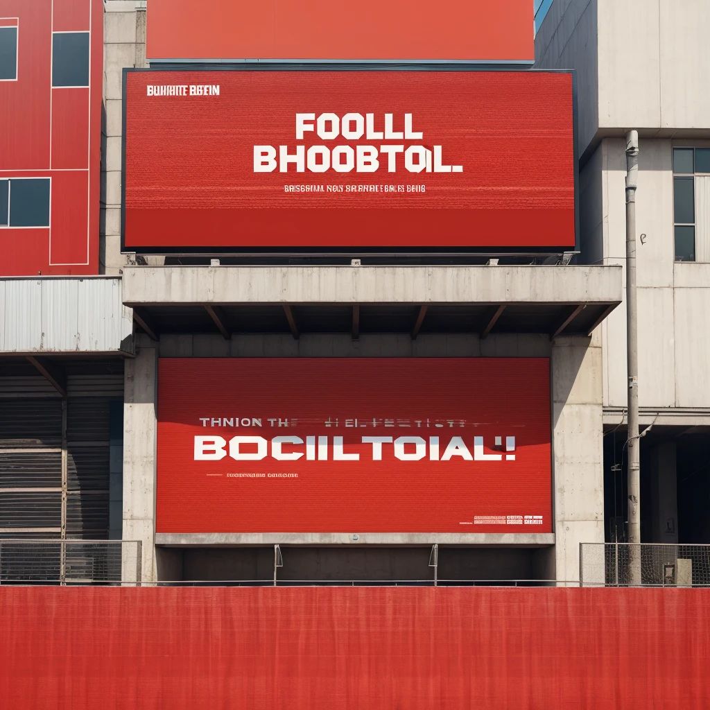 Design a dynamic billboard featuring a textured red background. In the top left corner, integrate a football bursting out of the billboard. Include football-themed elements throughout the design.
Ensure the design captures attention and effectively communicates the essence of the quote and its association with football and branding.