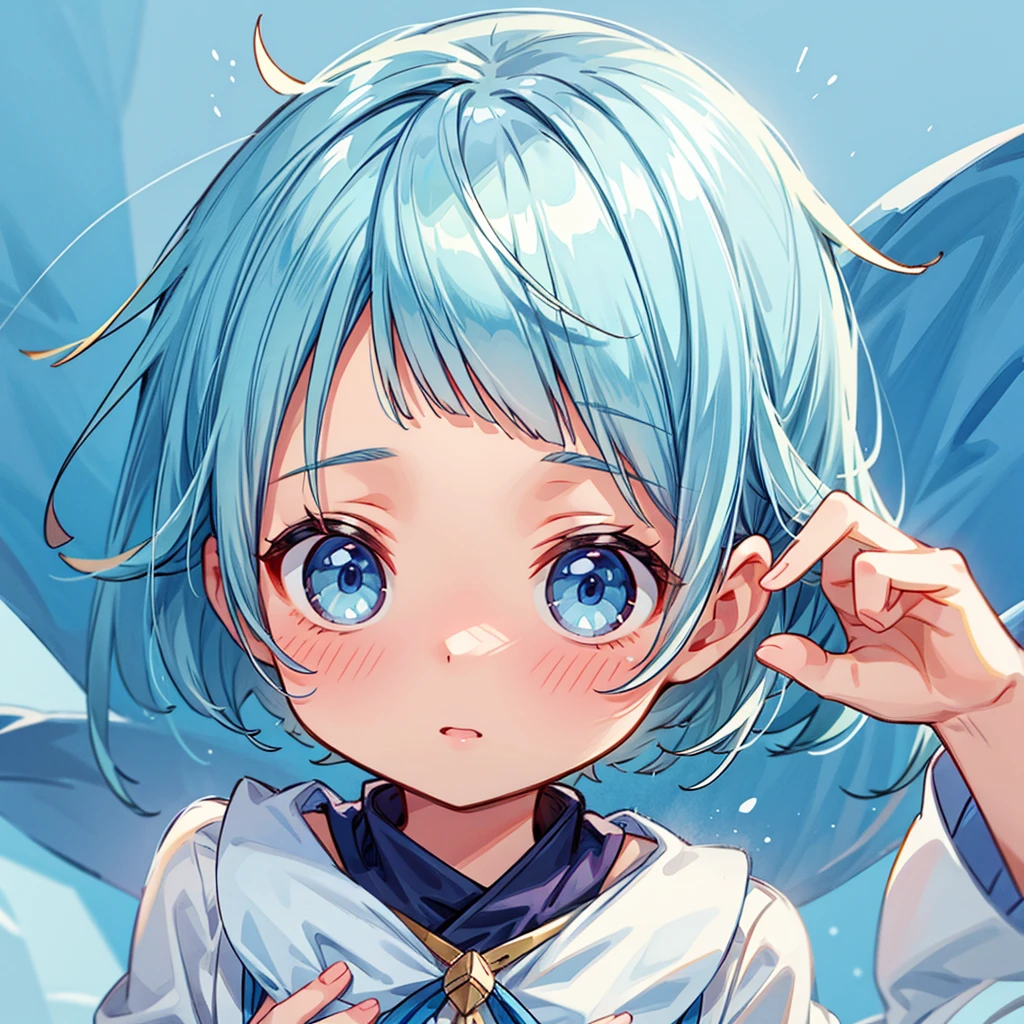 Short bangs、Gentle blue eyes、