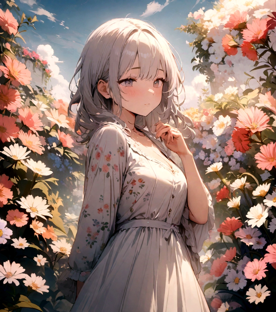 RAW Photos, Highest, masterpiece, Highest quality, high quality, Very detailed, Painting of flower garden on sky background, Painted floral background, Dreamy Floral background, Dreamy Floral, Dreamy scene,
