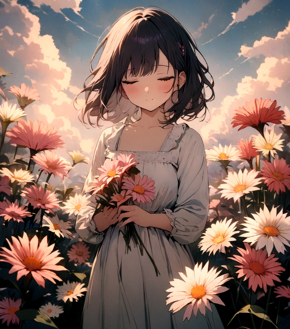 RAW Photos, Highest, masterpiece, Highest quality, high quality, Very detailed, Painting of flower garden on sky background, Painted floral background, Dreamy Floral background, Dreamy Floral, Dreamy scene,