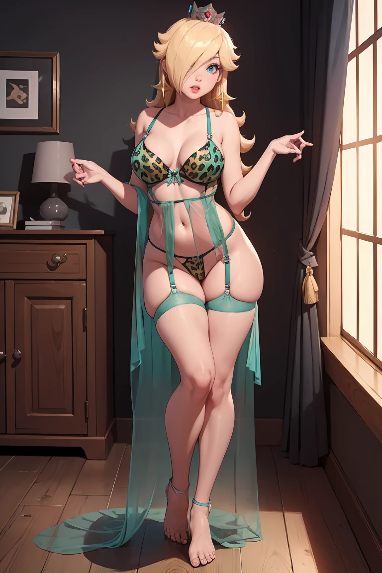 (best quality). (Ultra Detalhado). (1girl), Olhando para o Viewer. (Antecedentes detalhados). belos olhos detalhados. rosto delicado e bonito. (high saturation), young breasts, sexy lingerie, ((see-through nightgown) (transparent nightie)). full body, long legs, black stockings, medium breasts, super sexy, ((wants sex)), explicit, young ager, stockings naughty, (pushup leopard bra:1.2)