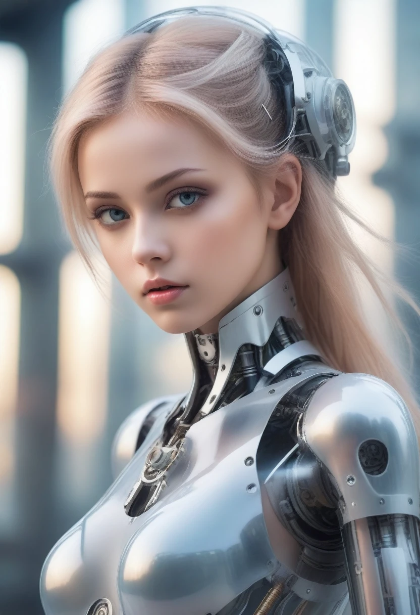 Translucent ethereal mechanical girl,Futuristic girl,Mechanical jointecha-girl,futuristic urban background