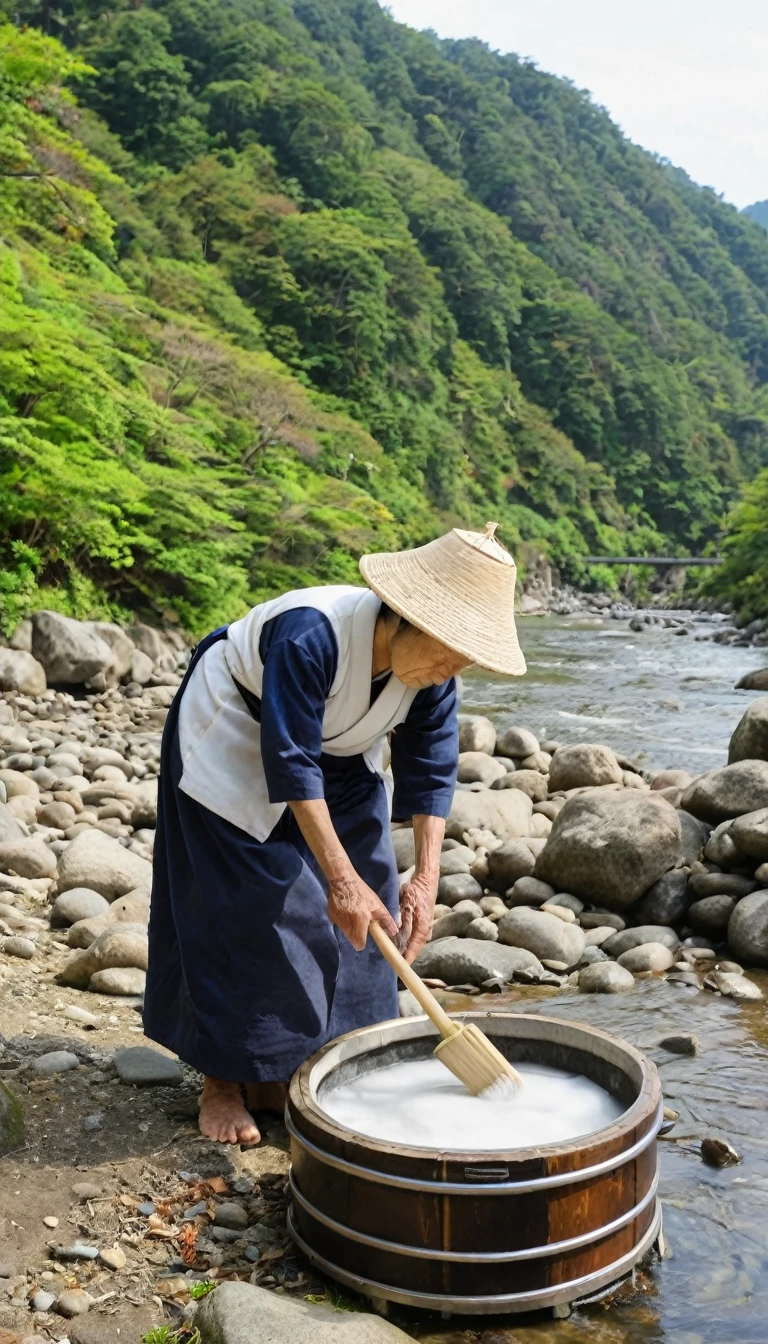 Grandmother,Japan,Old tales,river,Drum type washing machine