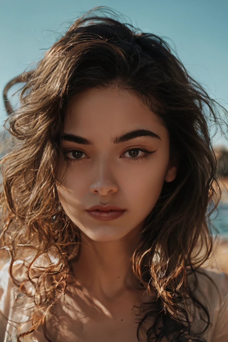 Stunning brunette woman with freckles, Portra 400 film photo, analog inspiration