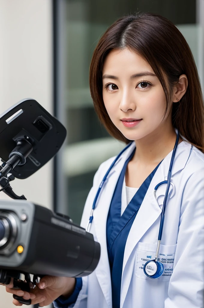 ((Highest quality)), ((masterpiece)), (detailed),Perfect Face,Japanese,Female doctor,White,Female announcer