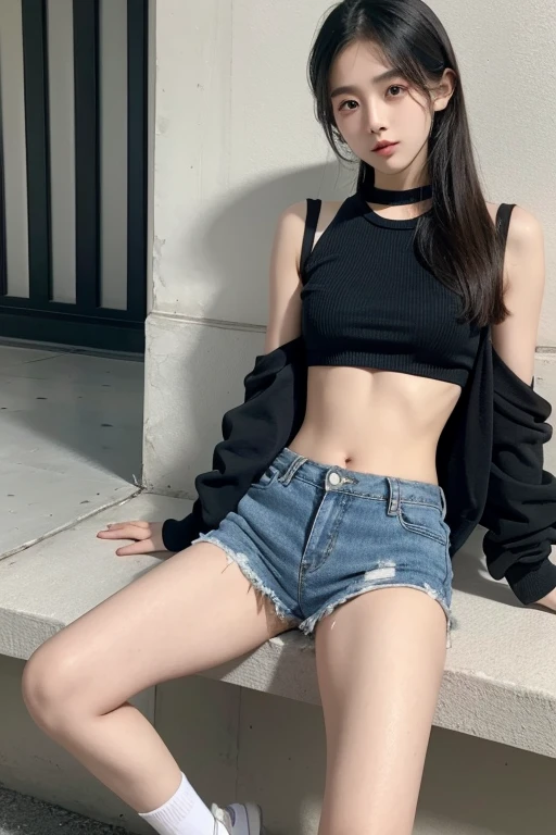 Wear crop tops，Big  primary school student Long Jinzhao in shorts