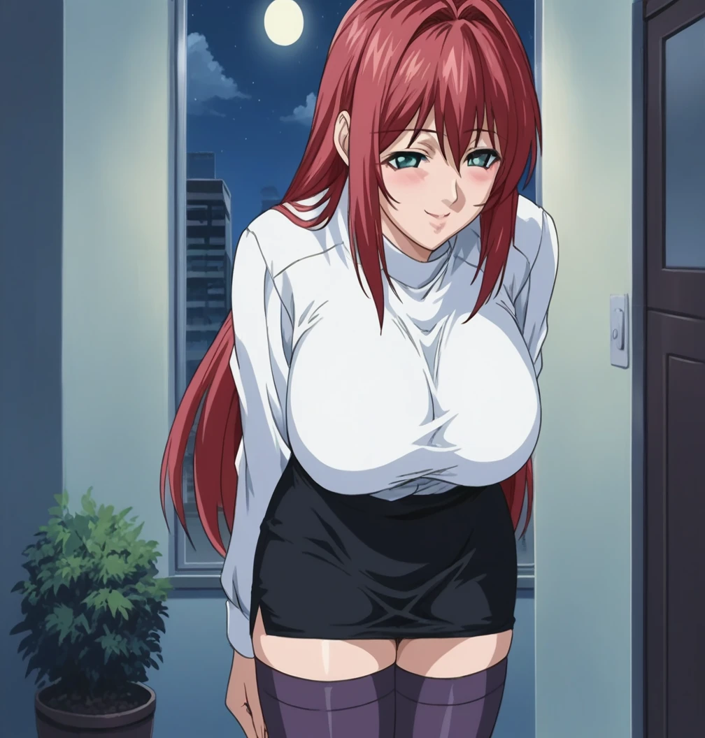 score_9, score_8_up,   pretty girl .  red hair .    long hair  .   milf  .   white blouse  .  pencil skirt   .   purple stockings   .   source_anime  Bibl3  .  in office  .  empty eyes   .  good eyes.  detailed .   trimmed pubic hair  .    crazed  face.  eye focus.  huge breasts, blush     .   female teacher , lifting skirt, smile, viewed from front, night, backlit