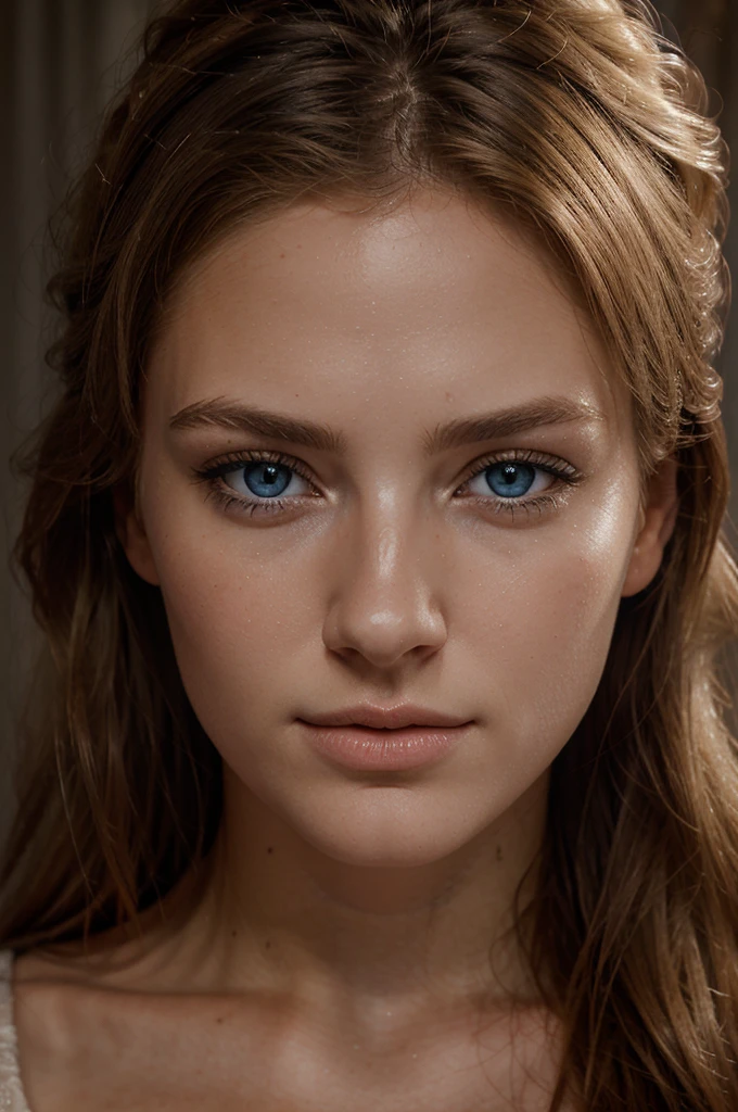 Prenez un portrait en utilisant la lumière naturelle pour un effet doux et flatteur. a beautiful blonde woman with blue eyes detailed face, high quality, photorealistic, intricate details, chiaroscuro lighting, warm color palette, elegant pose