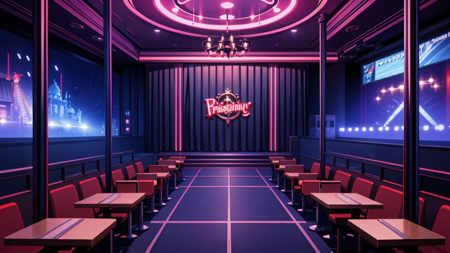 Strip bar interior background,,,masterpiece,game CG,アニメ,Unmanned, No human,background,,,, stage, pole dancing stage, dark, night, obscene, pornographic, suspicious atmosphere,middle ages,((Fantasy)),