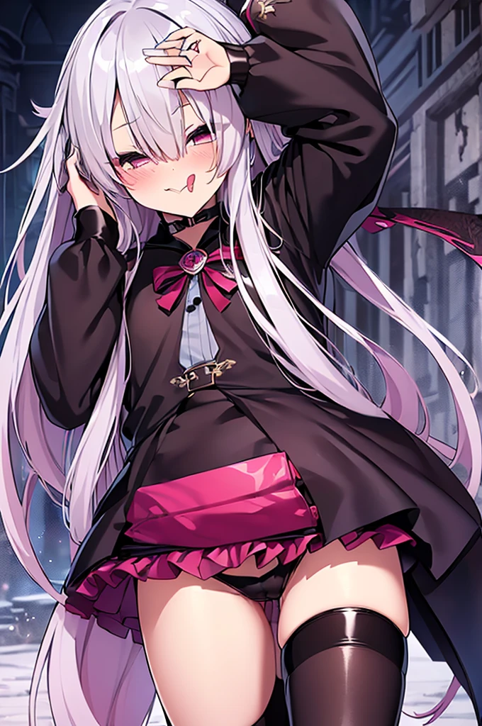 (((Characteristic clothing))),(((high quality))),Unshaven,(((((Pubic hair heart pattern))))), Cloudy eyes,Anime Style,Long Tongue,Sticking out tongue,Obscene lines,Fatty face,Fallen into evil,Sexual,clumsy smile,((Unshavenの髪)),((((Long hair that covers the eyes)))),transformation,Blindfold