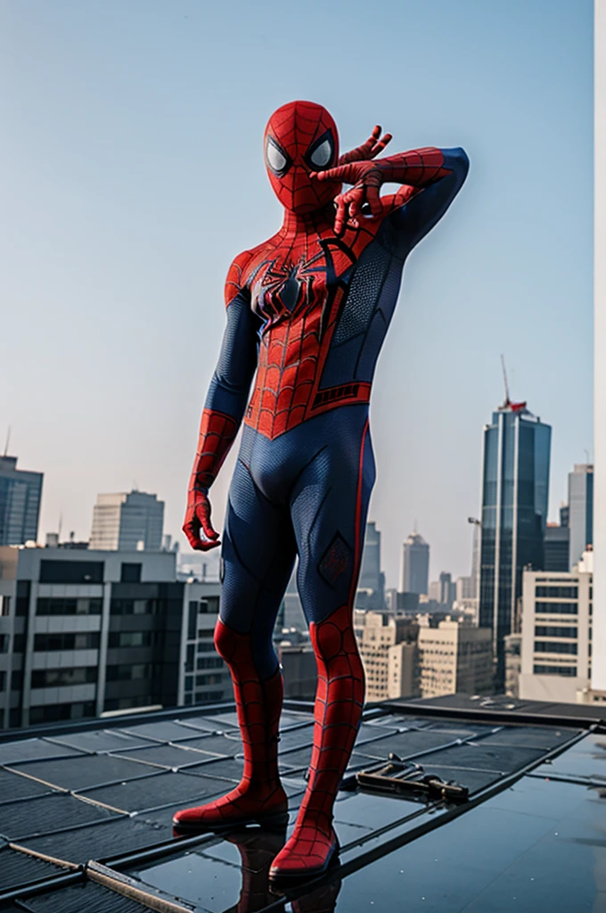 spiderman standing on a rooftop