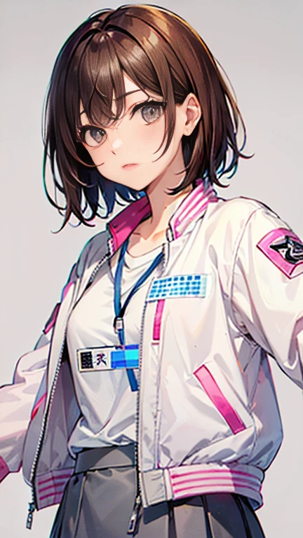 NishizumiMaho,Kinuyo Nishi,
One Woman,

(Brown Hair:1.5),
(Semi-short hair,)

Late 20s,Natural skin texture,Narrow waist,White skin,
Japanese Gal,Brilliant,

((((Pink jacket)))),
(((Pink Skirt))),


((ID photo:1.8)),
(Plain grey background:1.6),

expression(Straight face),

Natural depiction,
Beautiful depiction,
Shiny eyes,
Healthy Body,
Natural hairstyle,
Natural body contours,
Natural facial contours,
(Five fingers)Absolute depiction,Symmetrical fingers,
Two arms,
Two legs,
Sharp eyelid depiction,
Symmetrical eyes,Symmetrical eyes,
Keep the subject in the center,Expand the upper body,
Beautiful image quality,
Delicate shades,
4K,Very detailed,
Delicate light adjustment,
Delicate contour drawing,