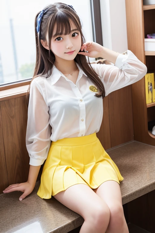 Cute Girls､high school girl､Idol､Yellow mini skirt､See-through､sit