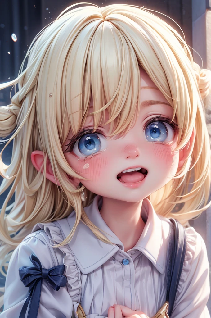 Blonde、Blue eyes、Tears of joy