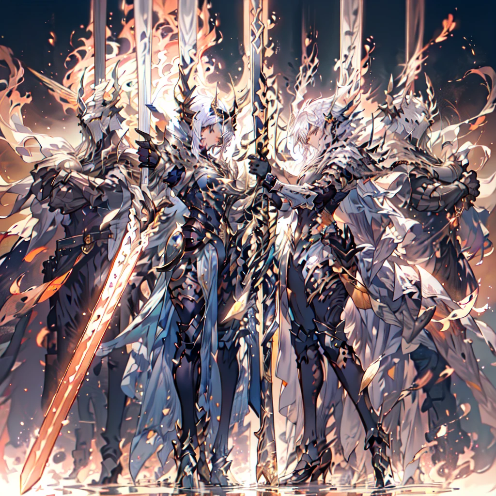 masterpiece, Highest quality, Super detailed, Anime Style, カオスデーモンプライマークガールのwhole body, Ominous and foreboding atmosphere, Deluxe Ultra Blue Power Armor, Both arms are giant claws, Hall々was crowned, Shiny golden hair, High heel boots, Warhammer 40K, Supernatural Lightning and Fire, ((Eight-pointed star symbol)), 8K high resolution, Trend Art Station, White Background, whole body,