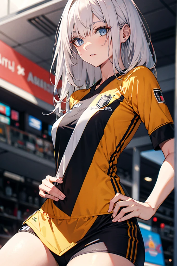 A woman wearing the Germany football EM away jersey of 2024