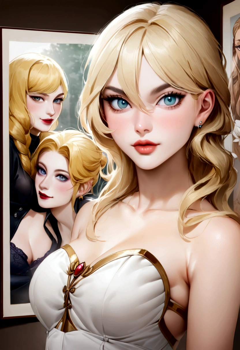Femme blonde dans un bustier blanc posant pour une photo, un portrait de Seb McKinnon, reddit, art numérique, déesse blonde, belle fille blonde, femme splendide, Dacha Taran, belle femme blonde, fille sexy, Anna Nikonova alias Newmilky, Modèle Instagram, Une belle blonde, Femme magnifique, irina nordsol kuzmina, belle femelle, sexy regardant la caméra, Pas trop maquillé et avec du relief sur le visage