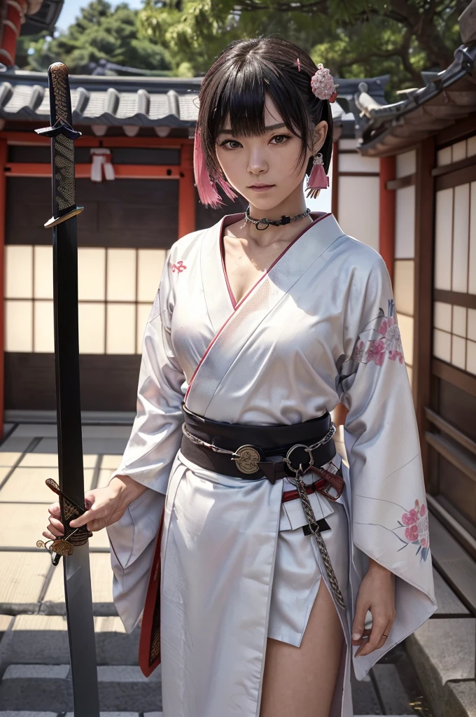 nsfw,(Highest quality:1.2),32k HDR,High resolution,Perfect Anatomy,Wet and shiny white skin,Slender model figure,Ahegao,Silver and pink hair,short hair,soaked through,Super small face,Collar and leash,Alley,Edo Town,shrine,Domestic,photo shoot,Maid,((Japanese sword)),tattoo,((whole bodyにタトゥー)),(Arms covered in tattoos),tattoo,((whole bodyにタトゥー)),(Arms covered in tattoos),(whole bodyをA body covered in tattoos), (A body covered in tattoos),((Collar with leash)),(Lockに繋がれた少女),Women in ecstasy,climax,Acme,Detailed skin texture, Detailed face, Fine grain,((whole body)),((艶やかなkimono)),(((nightの町))),((暗darkness)),((頭からfootまで)),((Lock帷子)),(((Lock))),(foot),(((Wrapped in a cloth))),((geta)),((大きなJapanese swordを構える)),(((Japanese swordを構える)),((kimono)),((Are standing)),((Wrap a cloth around your chest)),(((巨大なJapanese sword))),((Wear a black belt around your waist)),((花柄のkimono)),((Thin fabric)),((身長と同じくらいの大きさのJapanese swordを振りかぶる)),((night:1.2)),((Dim light)),((Glaring at the camera)),((Bold pose)),(((Restraints))),(((darkness))),(((moonlight:1.2))),,(((kimonoの上からLockを身体中に巻く:1.2))),(((Japanese sword:1.3))),((Lock)),((Hakama)),((Wrap the chain:1.2)),(((Two Subjects)),