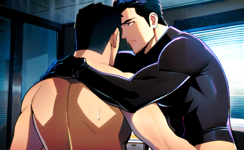 Don't be shy BL back hug high quality high quality high quality real penis handsome two men in love 20years old,a daddy,tight black tight suit,in the office,muscle, gay ,black hair,asia face,masculine,,handsome,sex,leather gloves,lecherous dad,look straight ahead,Dad is erection