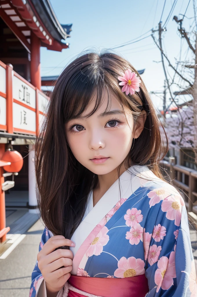 (1 Girl )、(Beautiful Japanese、18years old,round face、Refreshing、clear、seems kind、stylish、Pitiful、cute like an angel、cute、black eyes、(Single eyelid:1.3)、Beautiful skin), {(Japan human face:1.5),(General facial features)} , (((Beautiful breasts:0.4))),(((soft breasts))),(very cute),(medium long hair),(enchanting eyes),(highlight on eyes:1.2)、(8K、Live shooting、highest quality、masterpiece:1.2、optimal lighting)、((masterpiece)),(Photo taken by a professional photographer),(real、photo real:1.4),BREAK,{(Japanese Yukata),(kimono),(Cute pattern of pink flowers on a white background)},(cheeks are red:1.3), BREAK, BREAK,Face shot:1.3、 face close-up,Looking at viewer,Embarrassed face、Jaw bite,Shy、buzzer、from above,(((1970s vibe)))、dynamic angle、,Lantern、night,shrine