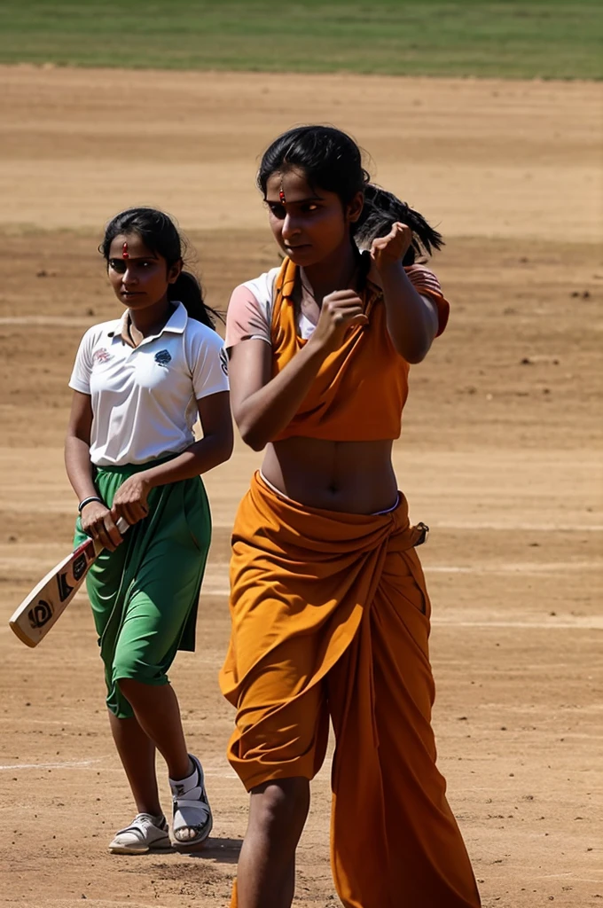Create an image of women playing cricket in India 2500 years ago