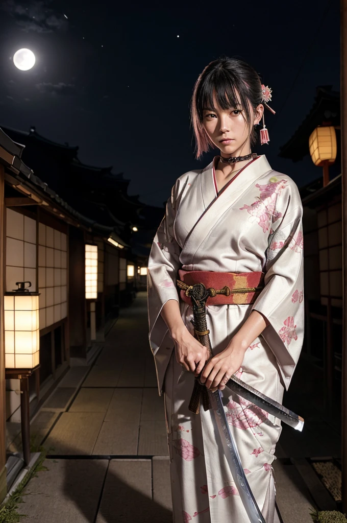 nsfw,(Highest quality:1.2),32k HDR,High resolution,Perfect Anatomy,Wet and shiny white skin,Slender model figure,Ahegao,Silver and pink hair,short hair,soaked through,Super small face,Collar and leash,Alley,Edo Town,shrine,Domestic,photo shoot,Maid,((Japanese sword)),tattoo,((whole bodyにタトゥー)),(Arms covered in tattoos),tattoo,((whole bodyにタトゥー)),(Arms covered in tattoos),(whole bodyをA body covered in tattoos), (A body covered in tattoos),((Collar with leash)),(Lockに繋がれた少女),Women in ecstasy,climax,Acme,Detailed skin texture, Detailed face, Fine grain,((whole body)),((艶やかなkimono)),(((nightの町))),((暗darkness)),((頭からfootまで)),((Lock帷子)),(((Lock))),(foot),(((Wrapped in a cloth))),((geta)),((大きなJapanese swordを構える)),(((Japanese swordを構える)),((kimono)),((Are standing)),((Wrap a cloth around your chest)),(((巨大なJapanese sword))),((Wear a black belt around your waist)),((花柄のkimono)),((Thin fabric)),((身長と同じくらいの大きさのJapanese swordを振りかぶる)),((night:1.2)),((Dim light)),((Glaring at the camera)),((Bold pose)),(((Restraints))),(((darkness))),(((moonlight:1.5))),,(((kimonoの上からLockを身体中に巻く:1.2))),(((Japanese sword:1.3))),((Lock)),((Hakama)),((Wrap the chain:1.2)),(((Two Subjects)),((Two women)),