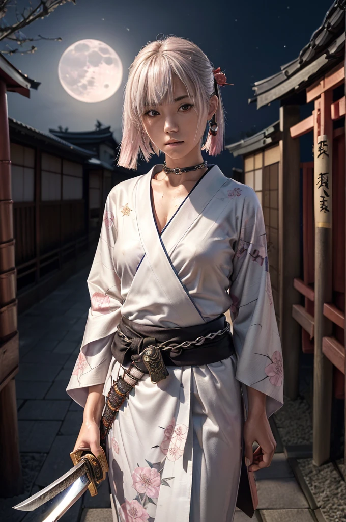 nsfw,(Highest quality:1.2),32k HDR,High resolution,Perfect Anatomy,Wet and shiny white skin,Slender model figure,Ahegao,Silver and pink hair,short hair,soaked through,Super small face,Collar and leash,Alley,Edo Town,shrine,Domestic,photo shoot,Maid,((Japanese sword)),tattoo,((whole bodyにタトゥー)),(Arms covered in tattoos),tattoo,((whole bodyにタトゥー)),(Arms covered in tattoos),(whole bodyをA body covered in tattoos), (A body covered in tattoos),((Collar with leash)),(Lockに繋がれた少女),Women in ecstasy,climax,Acme,Detailed skin texture, Detailed face, Fine grain,((whole body)),((艶やかなkimono)),(((nightの町))),((暗darkness)),((頭からfootまで)),((Lock帷子)),(((Lock))),(foot),(((Wrapped in a cloth))),((geta)),((大きなJapanese swordを構える)),(((Japanese swordを構える)),((kimono)),((Are standing)),((Wrap a cloth around your chest)),(((巨大なJapanese sword))),((Wear a black belt around your waist)),((花柄のkimono)),((Thin fabric)),((身長と同じくらいの大きさのJapanese swordを振りかぶる)),((night:1.2)),((Dim light)),((Glaring at the camera)),((Bold pose)),(((Restraints))),(((darkness))),(((moonlight:1.5))),,(((kimonoの上からLockを身体中に巻く:1.2))),(((Japanese sword:1.3))),((Lock)),((Hakama)),((Wrap the chain:1.2)),(((Two Subjects)),((Two women)),