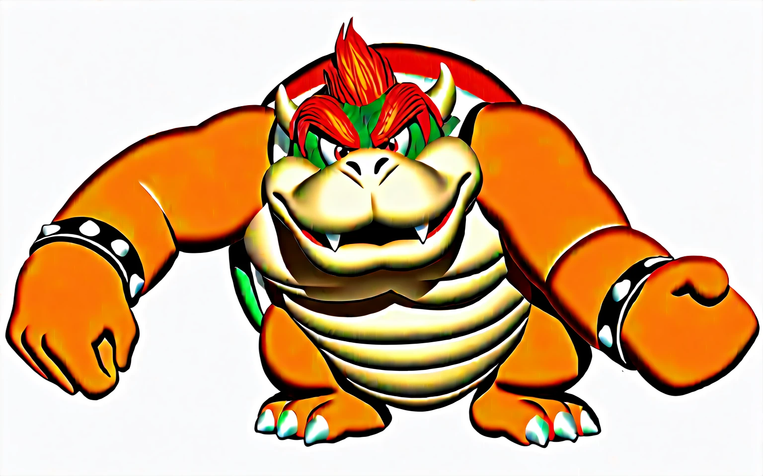 a close up of a nintendo super smash bros character with a white background, bowser nintendo, bowser, fire breathing. bowser, koopa, nintendo, super mario 64, super mario 6 4, mario, a bot in the game super mario 64, n 6 4, n64, n  graphics, n graphics, video game character