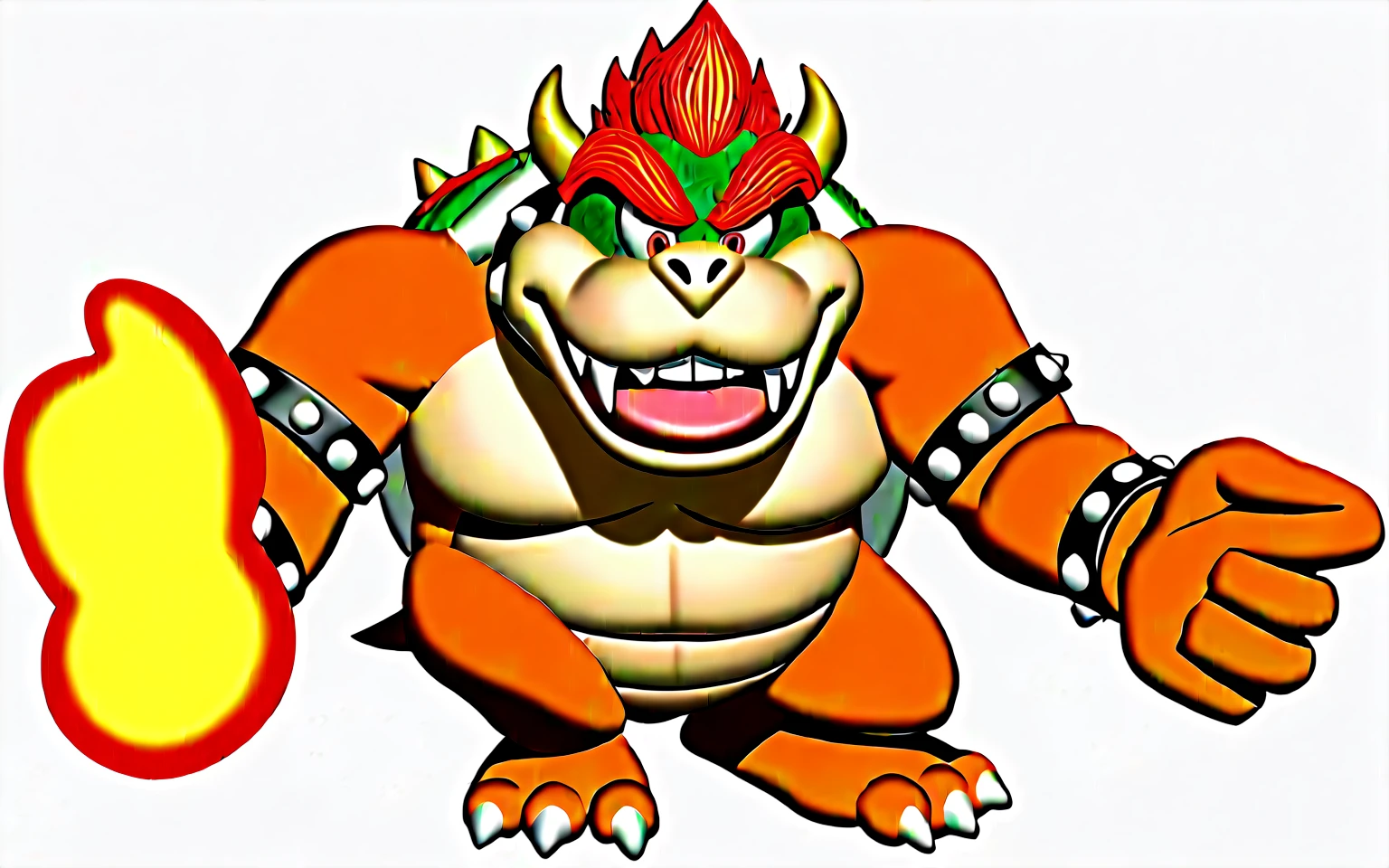 a close up of a nintendo super smash bros character with a white background, bowser nintendo, bowser, fire breathing. bowser, koopa, nintendo, super mario 64, super mario 6 4, mario, a bot in the game super mario 64, n 6 4, n64, n  graphics, n graphics, video game character